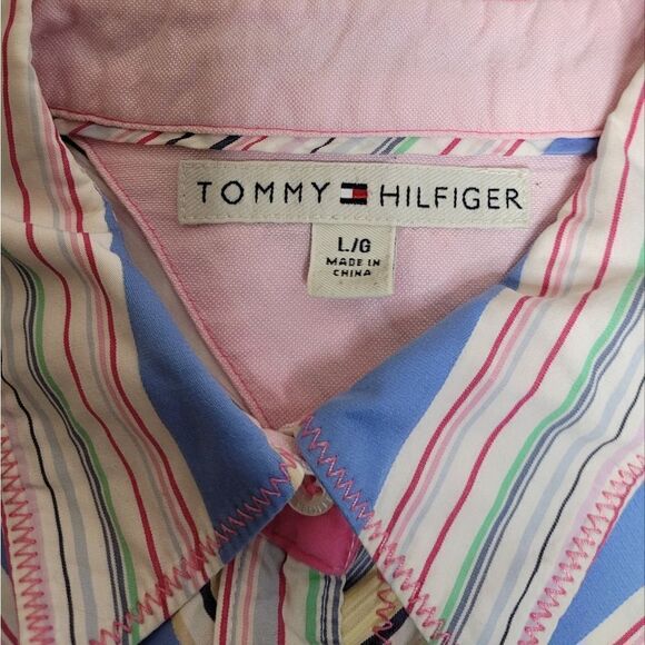 TOMMY HILFIGER Y2K rainbow striped button up shirt L - Picture 4 of 9